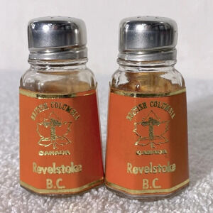 5/$35 Vintage Revelstoke British Columbia  Glass Salt & Pepper Shakers